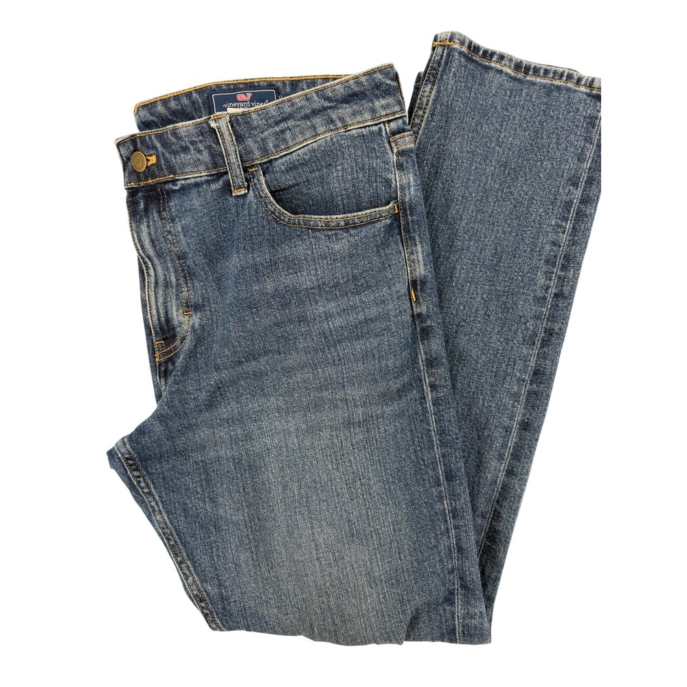 Vineyard Vines Mens 35x32 Medium Wash Straight Leg Stretch Denim Jeans Blue